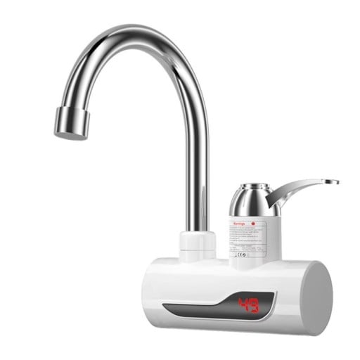 Trykløs gennemstrømningsvandvarmer 3000W 290 x 230 mm 360° roterende termostatisk vandhane med display til varmt og koldt vand IPX4 EU stik