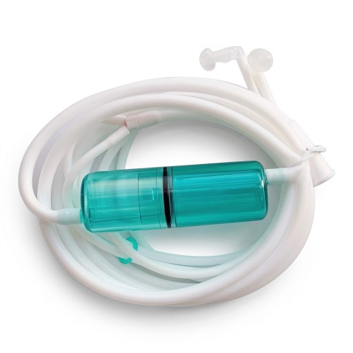 Tube auriculaire en silicone avec embouts nasaux et conduite derrière les oreilles, longueur 2 m, silicone flexible, blanc avec partie transparente verte, canule nasale