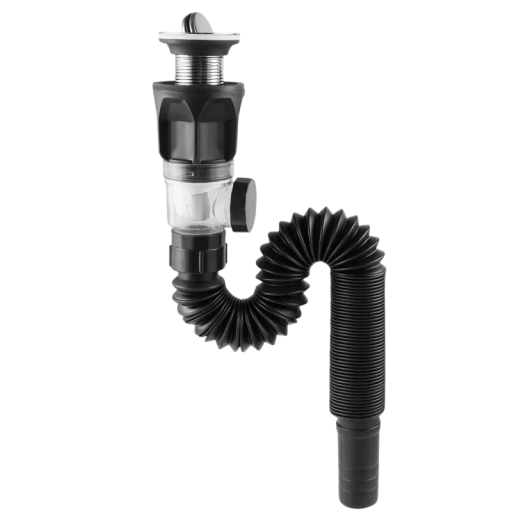Tubo de drenagem flexível para lavatório com resistência a odores, aço inoxidável, preto, uso em cozinha e casa de banho