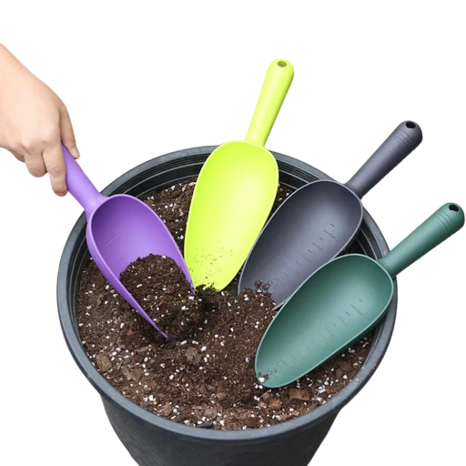 Tuinschep van kunststof 25 cm ergonomisch handvat met maatbeker 6,5 cm breedte van het werkoppervlak voor planten en verplanten
