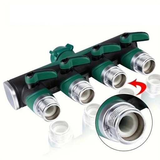 Tuinslangverdeler voor kraan 4-weg 3/4" 20,7 × 12,1 cm metalen ventielverdeler met 4 uitgangen en doorstroomregeling