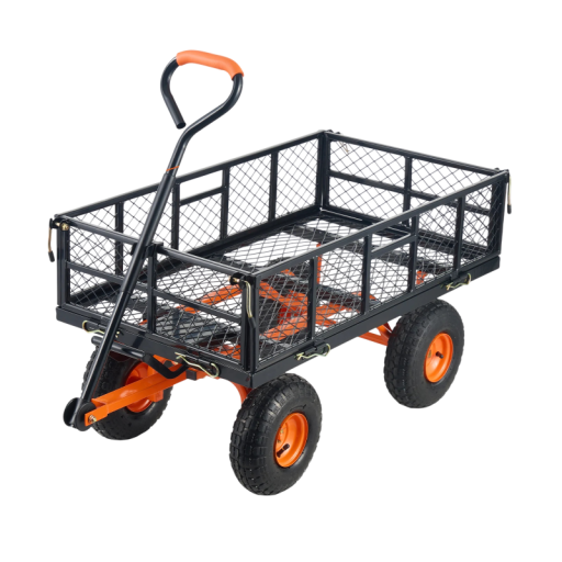 Tuinwagen met een draagvermogen van 180 kg, staal met opklapbare gaaswanden 77 x 43 x 18 cm, oranje-zwart gereedschapswagen
