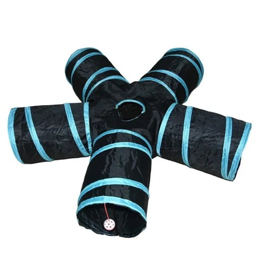 Tunnel pieghevole per gatti 35 x 25 cm Cinque tunnel collegati con apertura centrale e pallina da gioco Gioco per gatti
