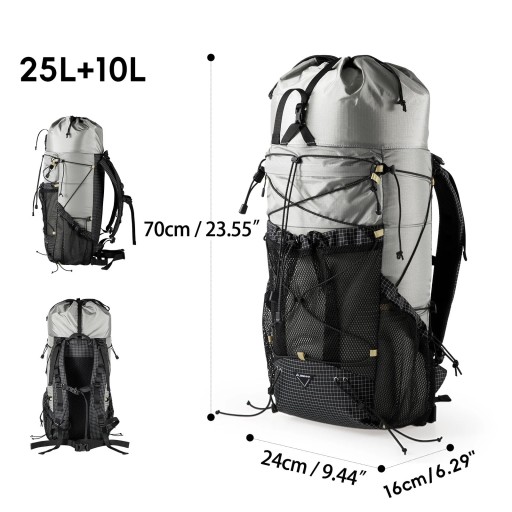 Turistický batoh 25 + 10 l Ultralehký s bederním pásem a síťovanými kapsami 53 x 28 x 8 cm Šedo-černá Unisex Na turistiku a horolezectví