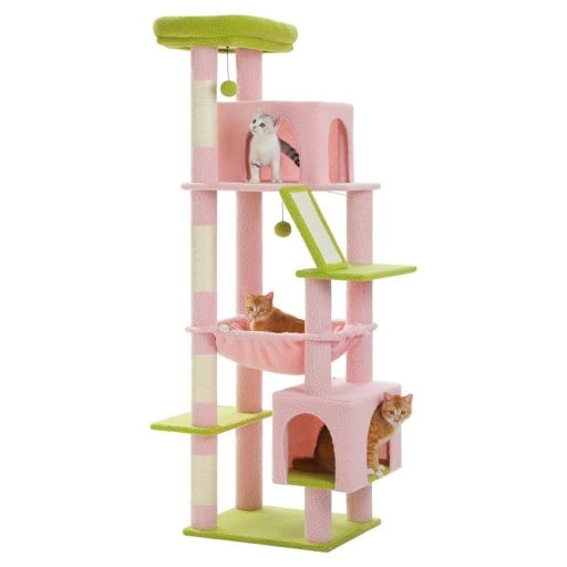 Turn de pisici 180x55x45 cm Turn interior înalt pentru pisici Șlefuit din sisal Hamac Set de escaladă Cuib spațios