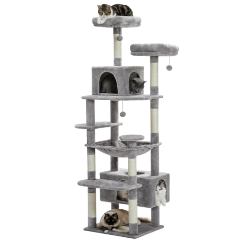 Turn pentru pisici și zgârietoare 184x53x43 cm Copac cu mai multe niveluri pentru pisici Hamac Zgârietoare din sisal Perne căptușite Apartamente și cuiburi