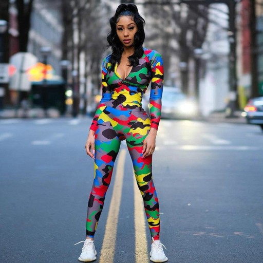 Tuta aderente camouflage da donna