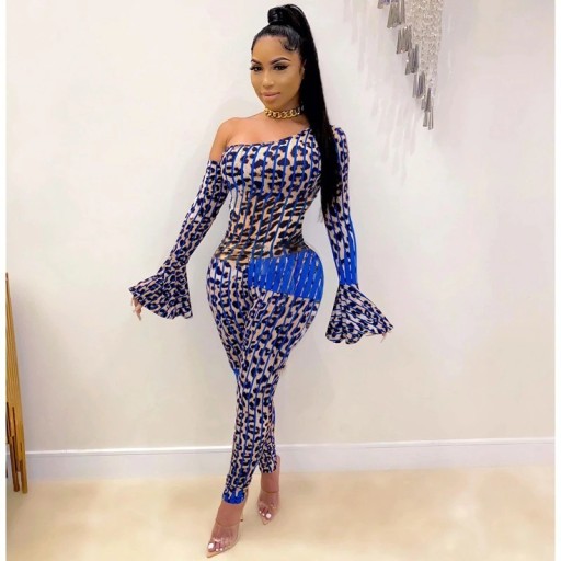 Tuta leopardata da donna con maniche lunghe B863