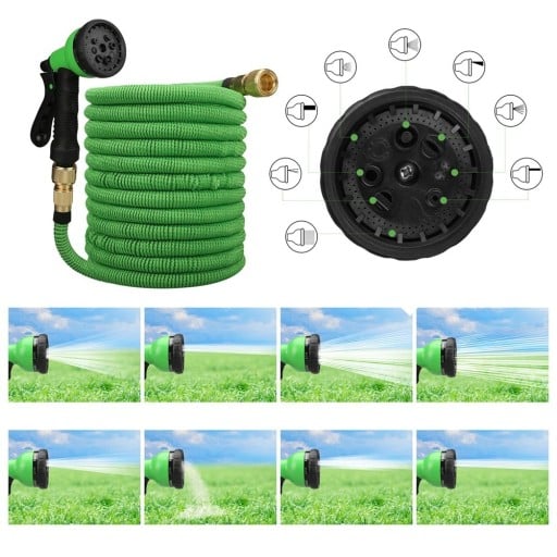 Tuyau d'arrosage extensible de jardin 50FT 15 m avec pistolet de pulvérisation à 8 modes, adaptateur et sac pour l'arrosage et le nettoyage