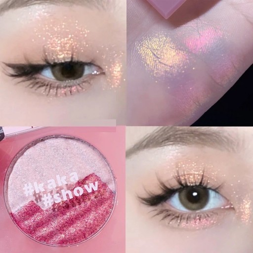 Tvåfärgad face highlighter Kompakt highlighter shimmer face palett Ljusande skimrande puder Skimrande ögonskugga
