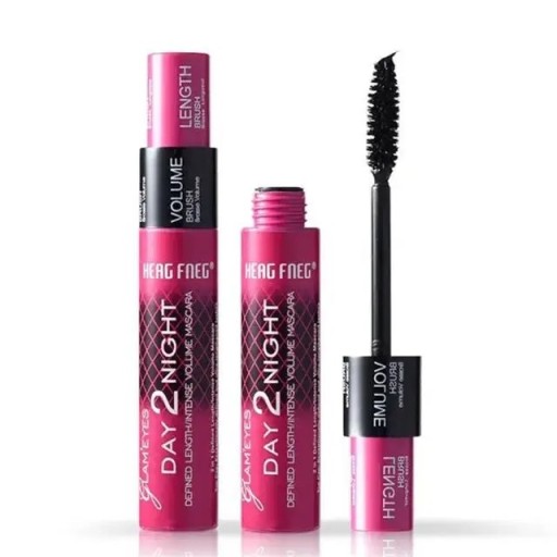 Twee-fase mascara voor volume en verlenging van de wimpers. 1 st. Opvouwbaar. Twee penselen in één. Verdeeld effect van verlenging en verdikking van de wimpers.