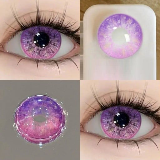 Tweekleurige contactlenzen met dioptrieën -8.00 met een wolkachtig effect in zachte tinten, diameter 14.2 mm voor het accentueren van de ogen