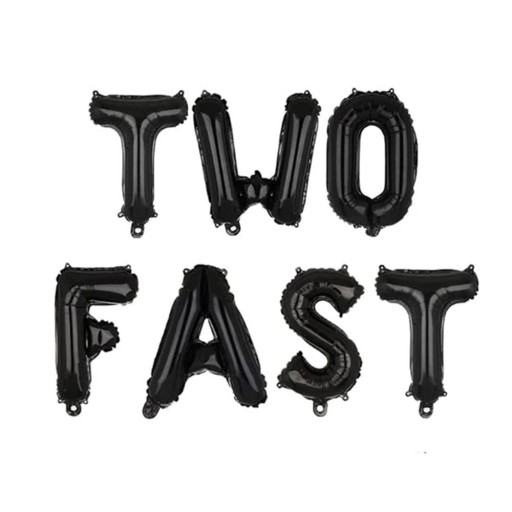 Two Fast - 40,6 cm Foliobalonki syntymäpäiväkirjoitus kilpailuteemalla lasten toisten syntymäpäivien juhliin