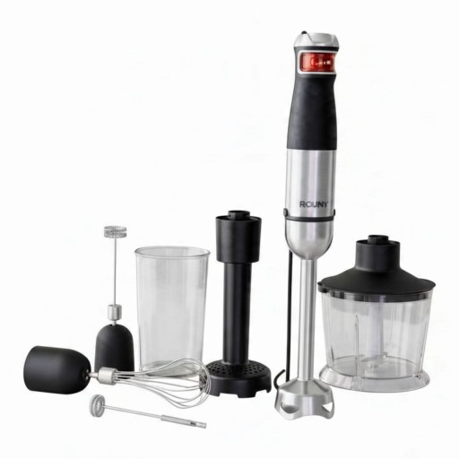 Tyčový mixér ROJNY 6 v 1 1500 W Sekáč 500 ml Odmerka 600 ml Metla mačkadlo i penovač mlieka Nerezové nože Strieborný-čierny Na polievky a pyré