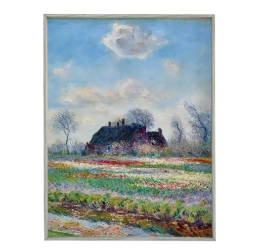 Tygplakat för vägg 20 x 30 cm Tulpanfält i Sassenheim Claude Monet stil Vertikalt konstverk utan ram Impressionism Landskap