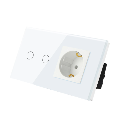 Type F Socket with Mounting Frame and Touch 2-Gang Switch Glass Panel Touch Control Modern Electrical Installation