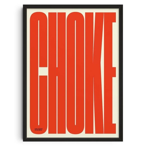 Typographic Poster CHOKE 50x70 cm Modern Graphic Print Without Frame Red Text on Beige Background Vintage Style Decoration Bedroom Living Room