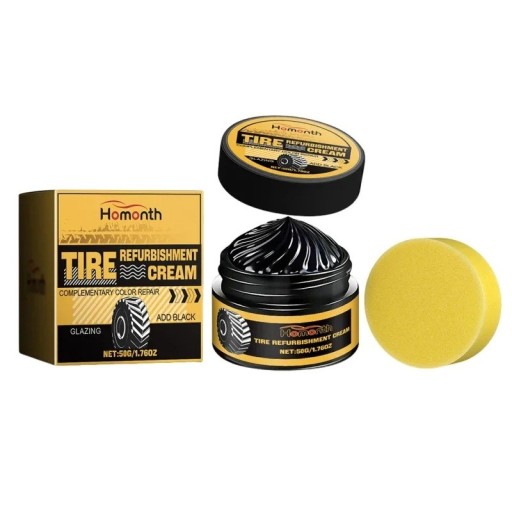 Tyre Renovation Gloss 50 g with Sponge Colour and Shine Restoration Protection Against Cracking Clean and Black Tyres Car Care