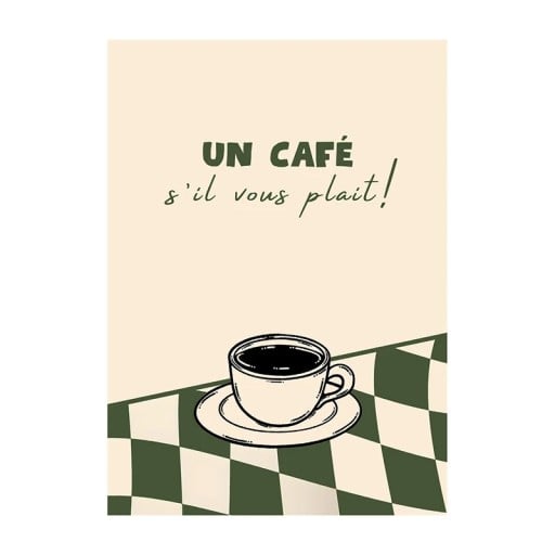 Tyylikäs seinäjuliste kahvikupista typografialla 40 × 60 cm kankaan painatus beige vihreä sisustus keittiöön ja kahvilaan ilman kehystä