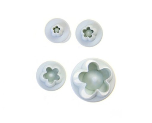 Udstikkere med stempel i blomstform sæt 4 stk Plastformer til fondant til dekoration af kager og desserter Blomster i størrelser fra 7 til 20 mm
