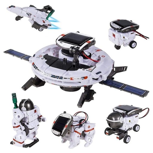 UFO Construction Set with Solar Panel Educational Moving Robotic Toy for Children Space Model Solar Powered 6 Variants of Robot Assembly 18 x 24 x 7 cm