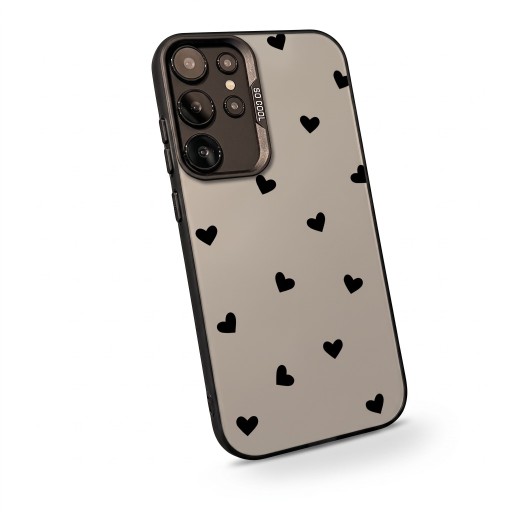 Ultra fino capa para Samsung Galaxy A37 Resistente Padrão de corações Superfície cinza mate Corações pretos e bordas Proteção da câmara Para o dia a dia
