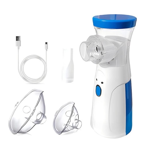 Ultraljudsbärbar nebulisator handinhalator vit-blå med USB-strömförsörjning för barn och vuxna för inhalation