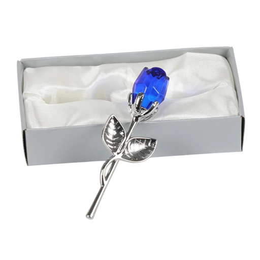 Umělá křišťálová růže se stříbrným stonkem 9 x 3 cm Dárková krabička 3 x 5,5 x 12 cm Elegantní dekorace pro dárky a interiéry