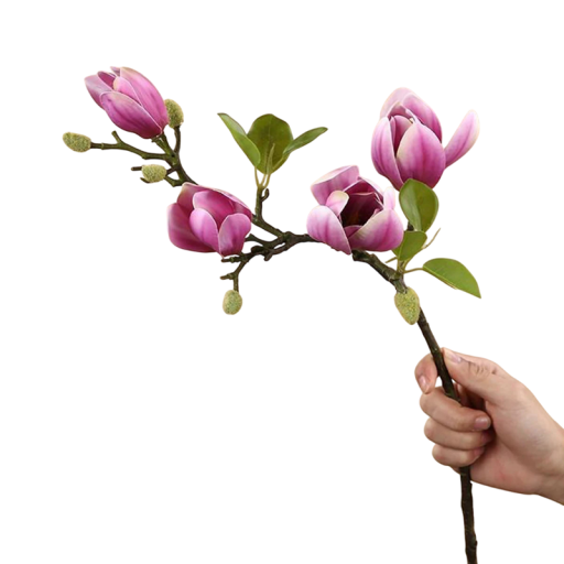 Umělá květina magnólie větev s poupaty 65 cm hedvábí růžová dekorativní květ do vázy a bytového aranžmá