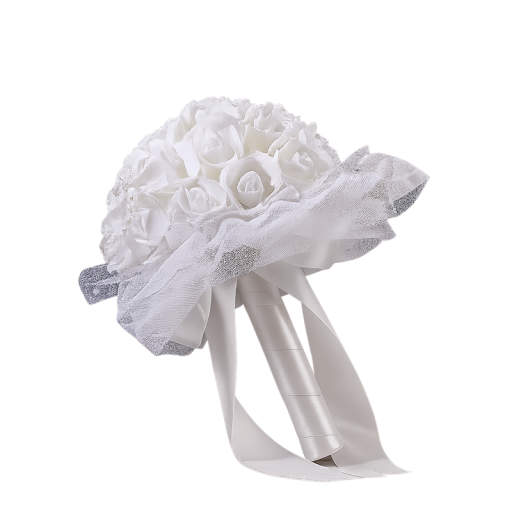 Umělá svatební kytice kulaté aranžmá polyester bílá dekorativní květiny pro nevěstu obřad focení a svatební výzdobu