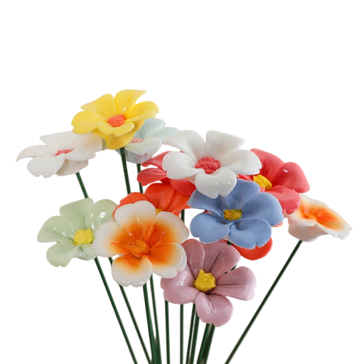 Umělé keramické květiny dekorativní květy 30 cm keramika barevné lesklé květinová ozdoba do vázy pro interiér sada 5 ks