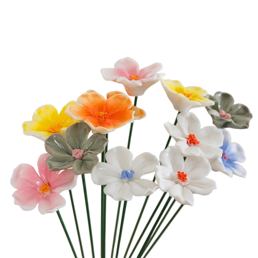 Umělé keramické květiny dekorativní květy 30 cm keramika pastelově barevné květinová ozdoba do vázy pro interiér sada 5 ks