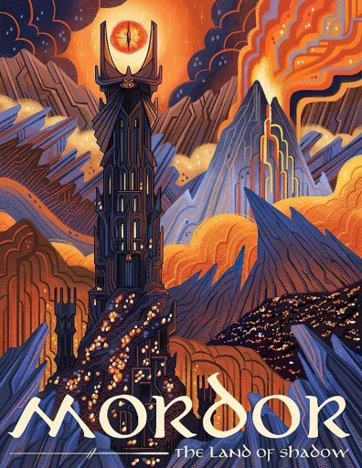 Umelecký plagát na stenu Mordor fantasy motív 50 × 70 cm tlač na plátno čierno-oranžové prevedenie dekorácie do interiéru bez rámu