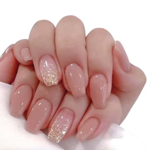 Uñas coffin nude discretas tamaño mediano 24 unidades Brillo sutil para uso diario Tips adhesivos de acrílico