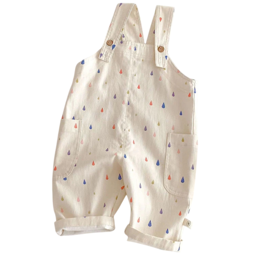 Unisex barnens vårprickiga overall med fickor Beigefärgad bomullsoverall med knappar Speloverall i bomull och polyester för pojkar och flickor