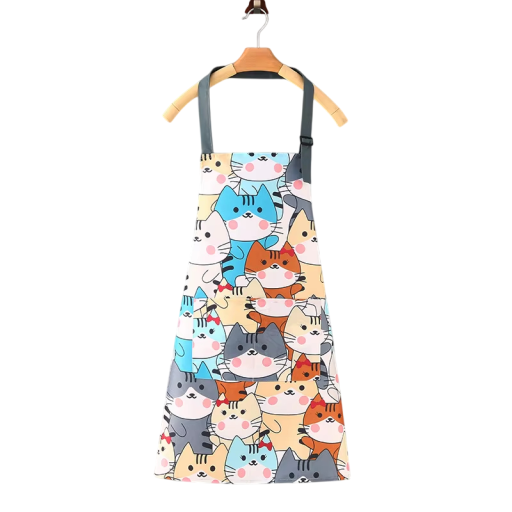 Unisex Cotton Canvas Kitchen Apron 72 cm Cat Pattern Breathable Waterproof PVC Fashionable Work Apron Cooking Women Men