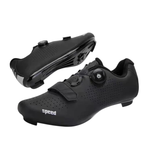 Unisex cyklistické boty s otočným zapínáním a páskem černé nylon bavlna EVA perforovaný svršek pro silniční cyklistiku