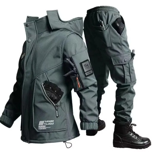 Unisex motorkleding regenjas en broek met zakken polyester katoen voor het motorrijden