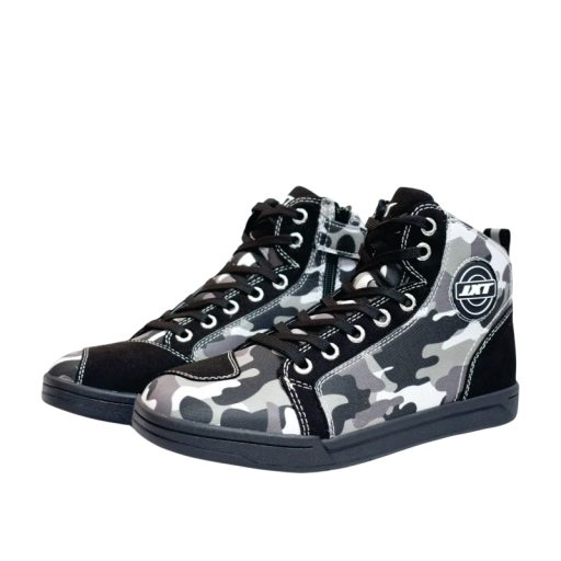 Unisex motorlaarzen met veters in camouflage rubber stof kunstleer stevige constructie voor motorrijden