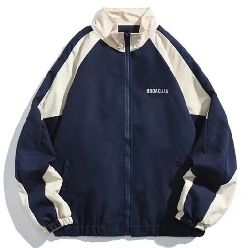 Unisex Sport-Reißverschlussjacke mit kontrastierenden Ärmeln und elastischen Säumen. Leichte Übergangsjacke mit hohem Kragen. Lässiger Streetwear-Style.