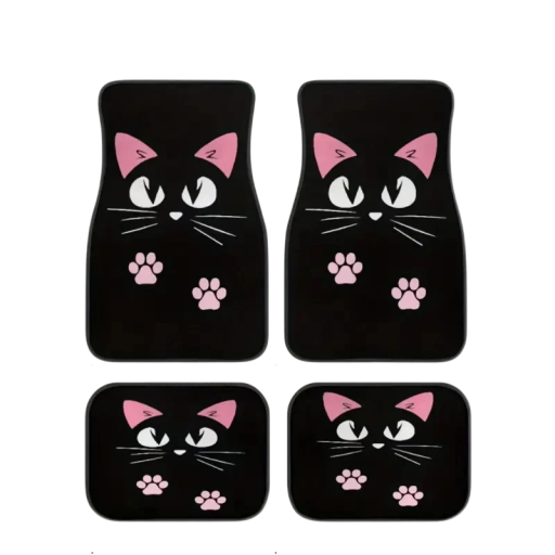 Universal Car Mats 4 pcs Set of Front and Rear Car Mats Cat Pattern Year-Round Interior Protection for Vehicles