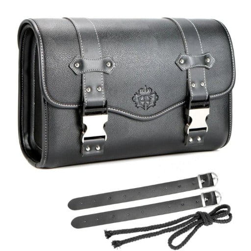 Universal Large Capacity Motorcycle Saddle Bag 25 × 37.5 × 15 cm PU Leather Black Side Bag for Motorcycle Storage