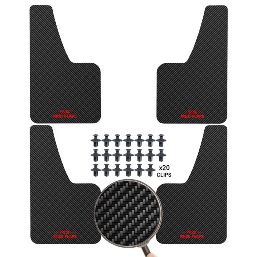 Universal Mudguards 36 x 21 cm Set of 4 Front and Rear Splash Guards with Carbon Pattern Body Protection for Multiple Vehicle Types