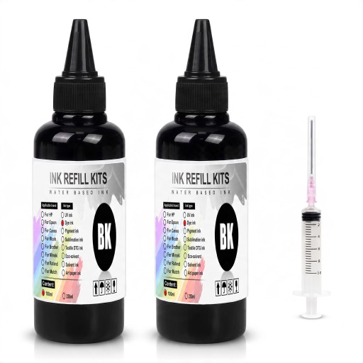 Universaltinte 2 Stück 100 ml Schwarz Auf Wasserbasis Mit Spritze Für HP Canon Epson und Brother Zum Nachfüllen von Patronen Deskjet und CISS