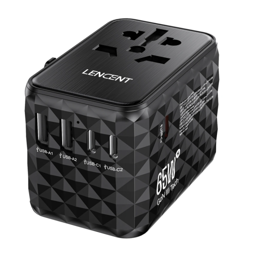 Univerzális utazóadapter EU UK US AU 2× USB 3× USB-C AC kimenet 65W DC töltő 2500W 100-250V nemzetközi utazási használatra