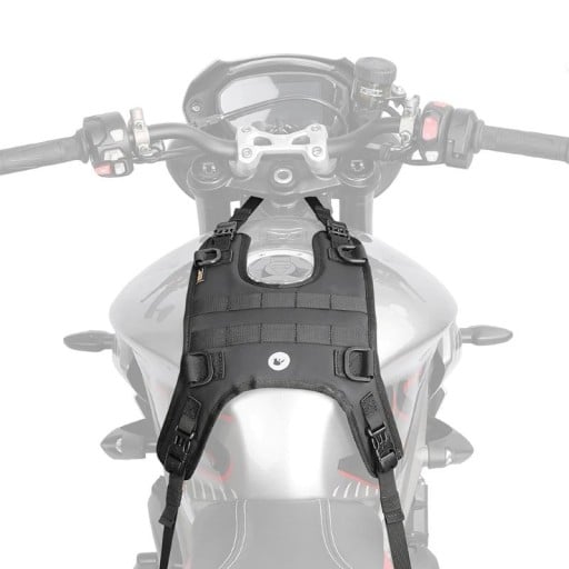 Univerzálna montážna základňa pre motocyklovú tašku na nádrž a sedlo popruhy 79 cm a 85 cm čierna uchytenie pre tašky