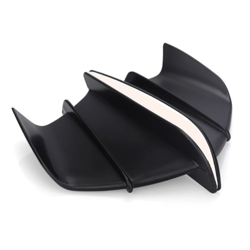 Univerzální aerodynamická křídla na kapotáž motocyklu 17,7 x 9,5 cm boční spoiler matná černá samolepicí montáž pevný plast
