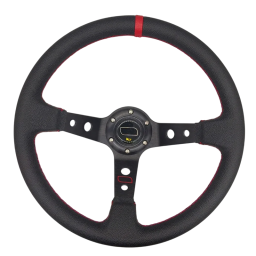 Univerzální kožený volant pro autozávody průměr 35 cm Sportovní volant do auta Ergonomický design Protiskluzový povrch Komfortní úchop