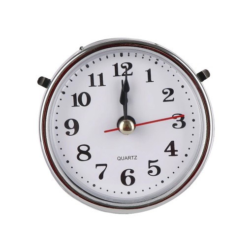 Upotettavat analogiset kellot joustavilla kiinnikkeillä pyöreään aukkoon Valkoinen kellotaulu erottuvilla numeroilla Hopeinen kehys Muovia Halkaisija