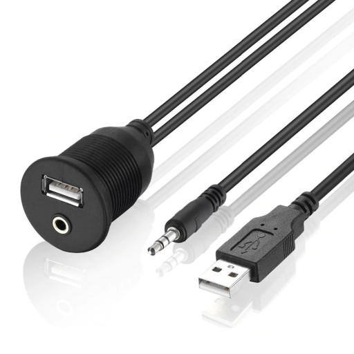 USB 2.0 / 3,5 mm:n liittimellä varustettu auton jatkokaapeli